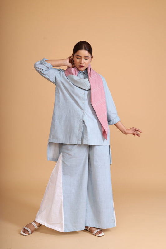 BACK GATHER SHORT TOP CO-ORD WITH SCARF (SET OF 3)