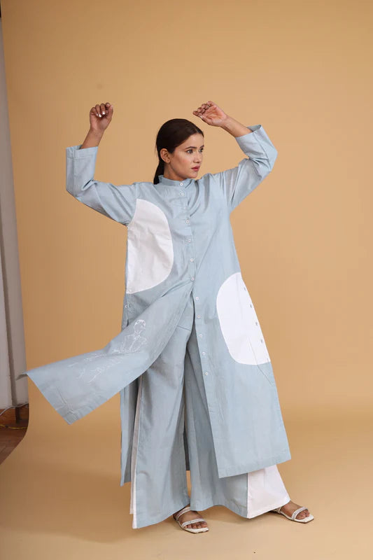 FRONT PATCH DOUBLE SIDE BUTTONED TUNIC CO-ORD (SET OF 2)