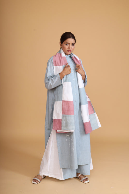 FRONT PATCH DOUBLE SIDE BUTTONED TUNIC CO-ORD WITH SCARF (SET OF 3)