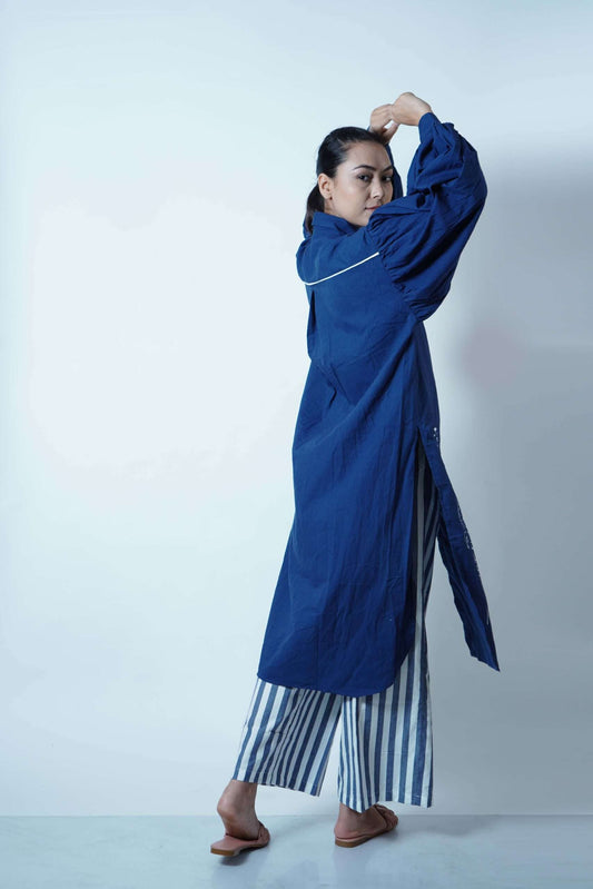 BROAD BOTTOM PANTS- BLUE STRIPE)