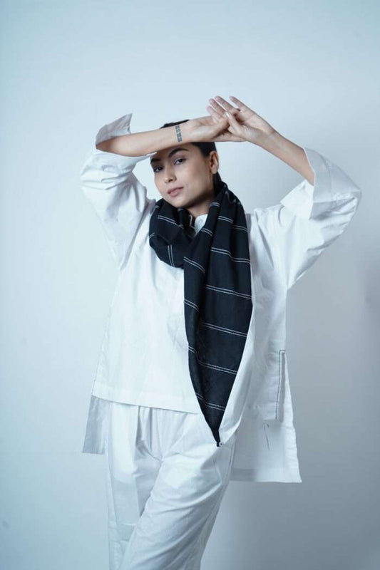 BACK PLEAT TOP WITH SIDE DETAIL CO-ORD WITH SCARF (SET OF 3)