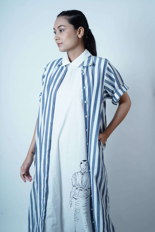 SIDE SLIT DRESS OVERLAY- BLUE STRIPE