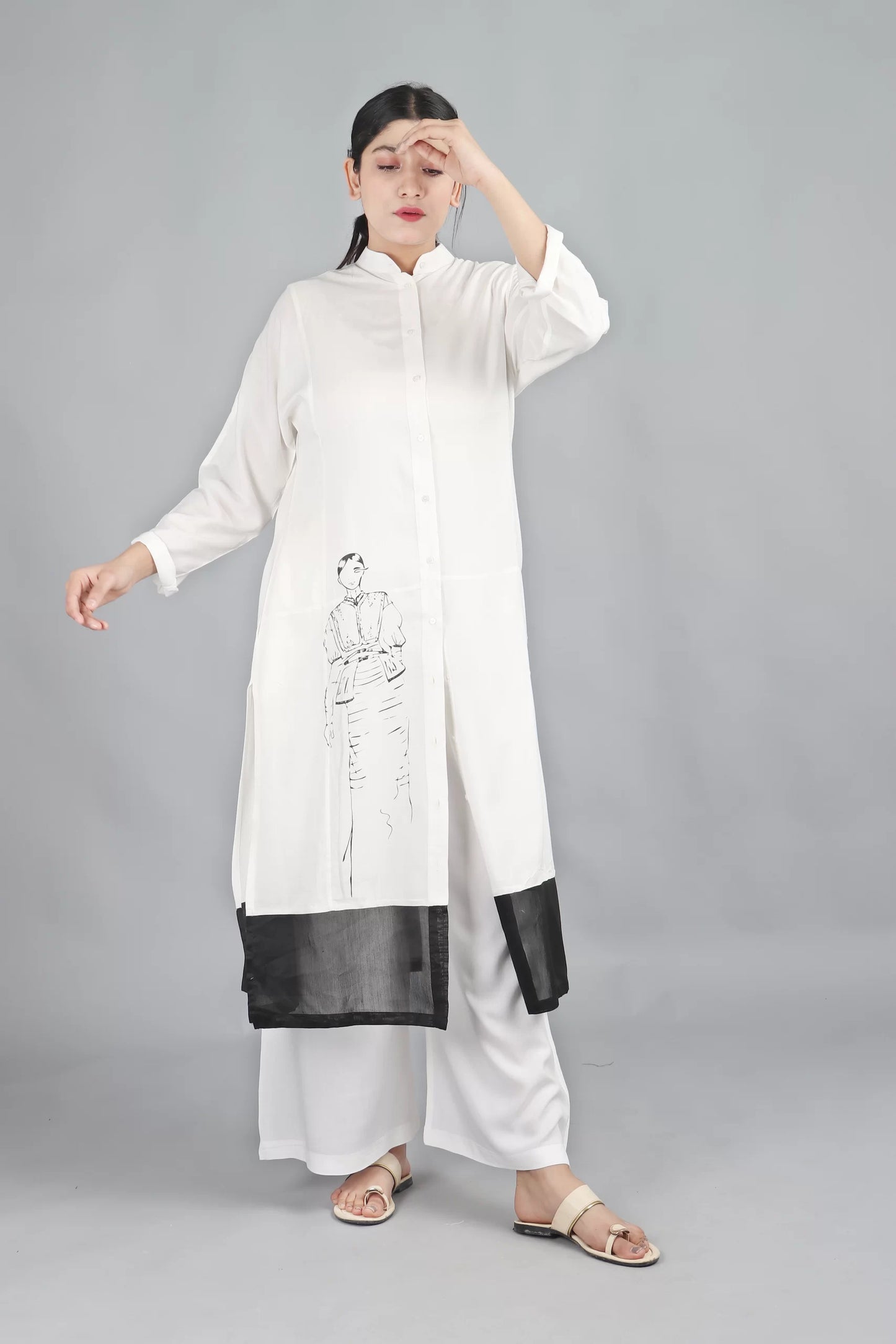 FRONT YOKE LONG SHIRT CO-ORD (SET OF 2)