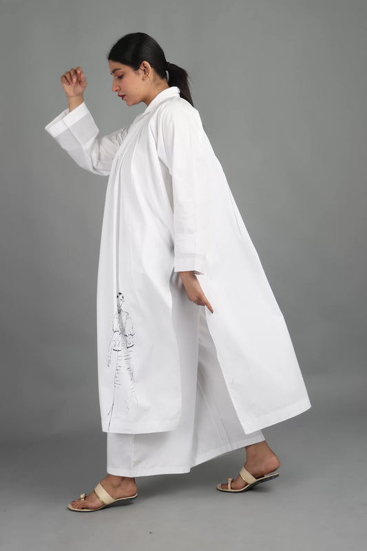 SHIRT COLLAR LONG SHIRT CO-ORD WITH SCARF (SET OF 3)