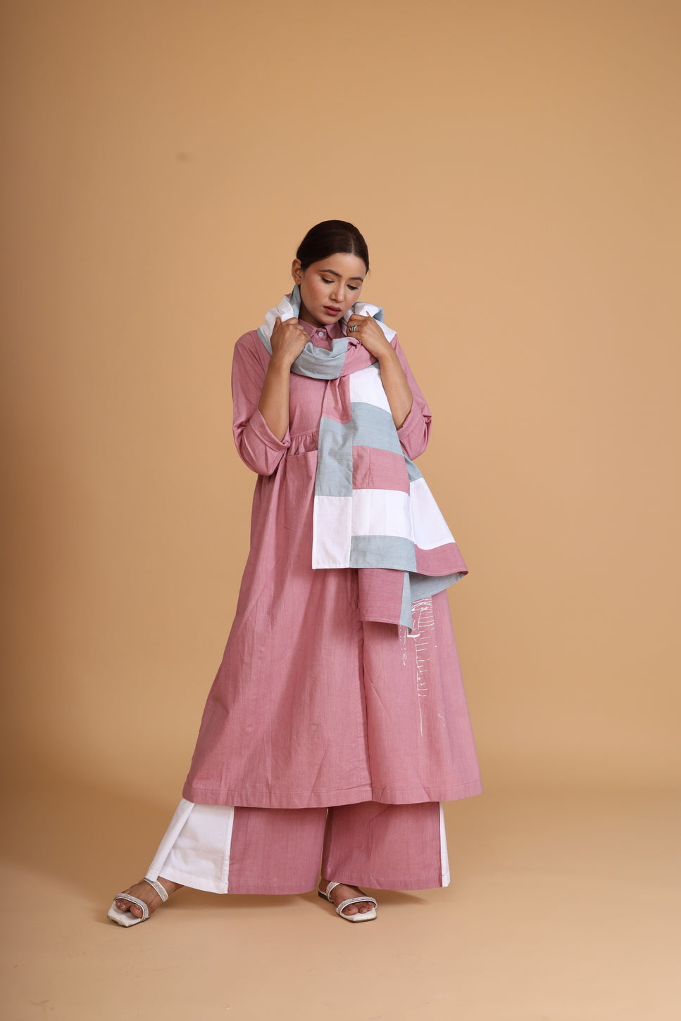 FRONT SHORT POCKET TUNIC CO-ORD WITH SCARF (SET OF 3)