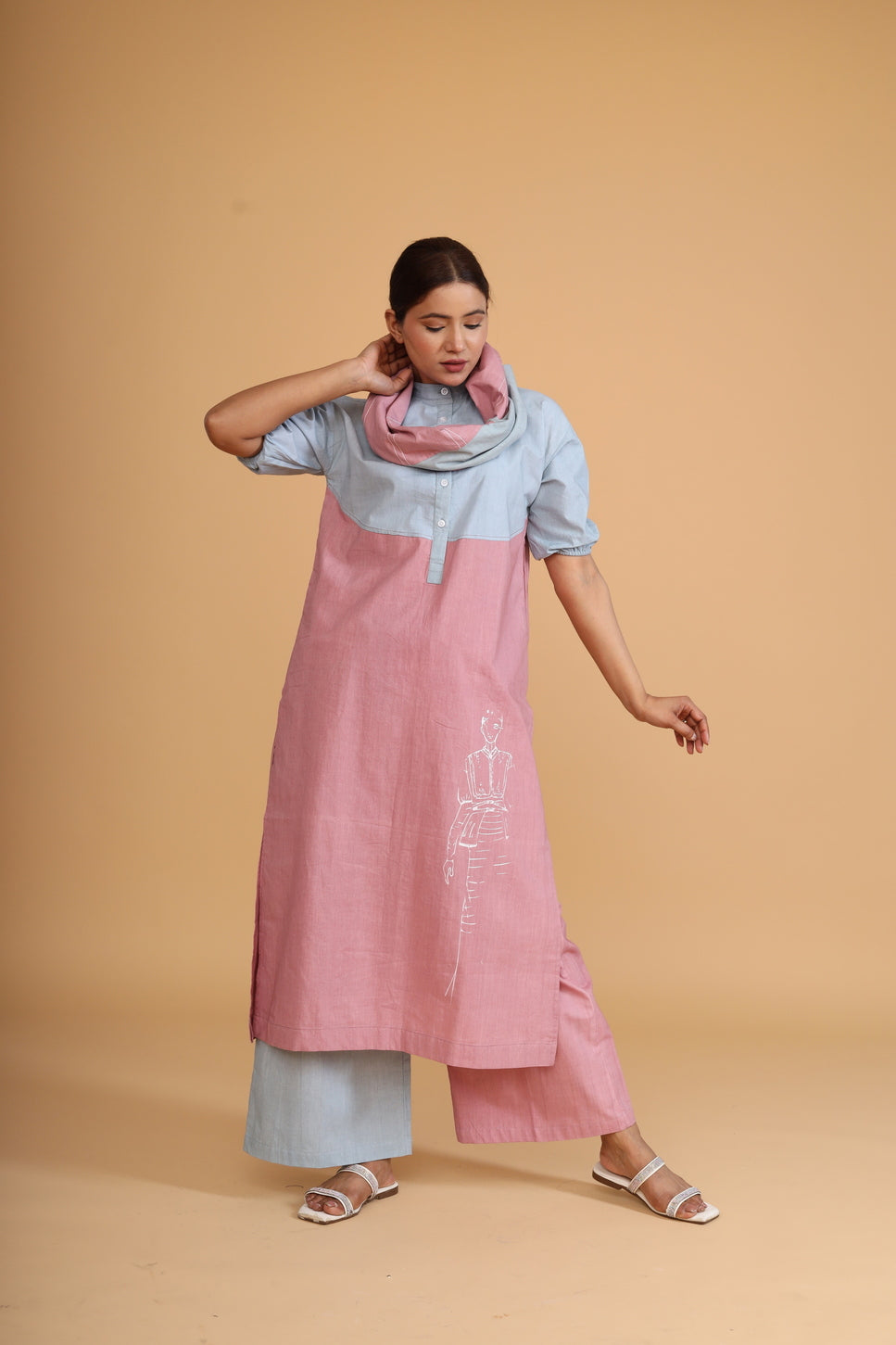 DOUBLE SHADED TUNIC CO-ORD WITH SCARF ( SET OF 3)