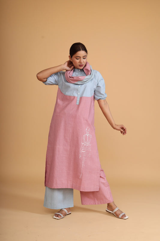 DOUBLE SHADED TUNIC CO-ORD WITH SCARF ( SET OF 3)