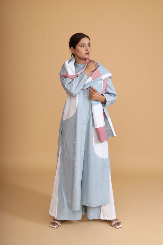 FRONT PATCH DOUBLE SIDE BUTTONED TUNIC CO-ORD WITH SCARF (SET OF 3)