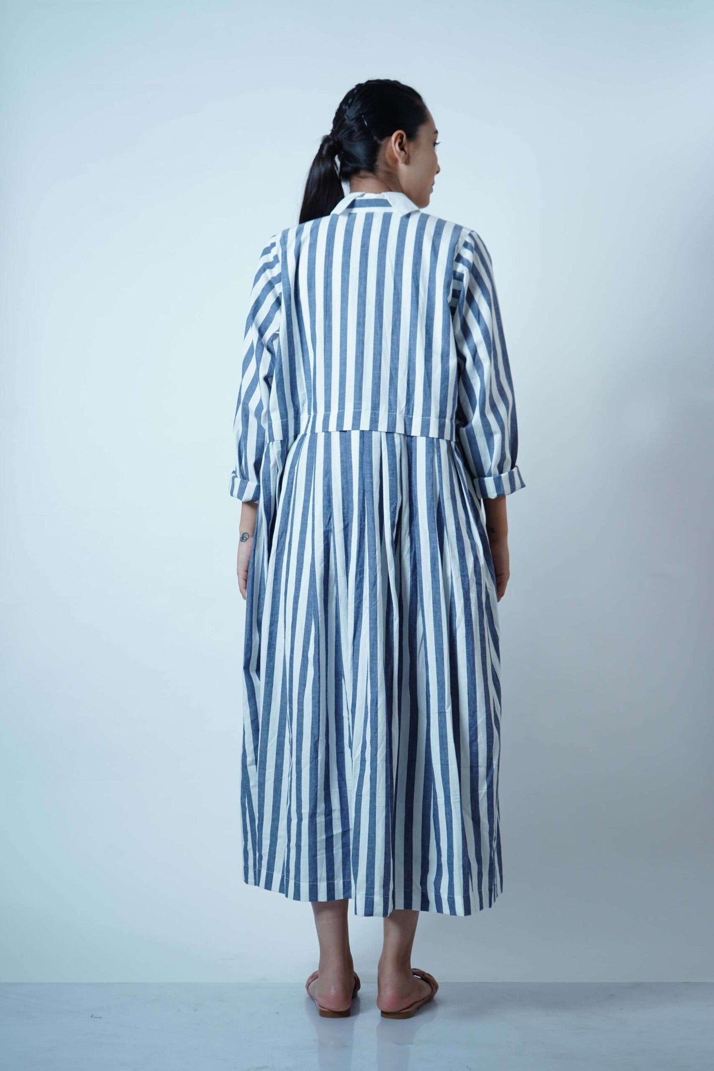 SHIRT COLLAR PLEATED OVERLAY- BLUE STRIPE