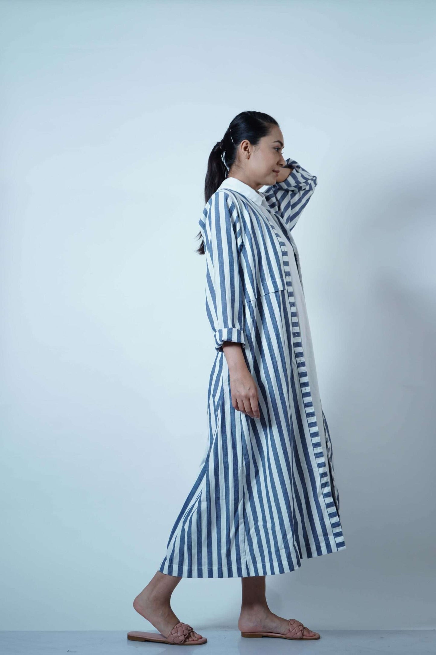 SHIRT COLLAR PLEATED OVERLAY- BLUE STRIPE