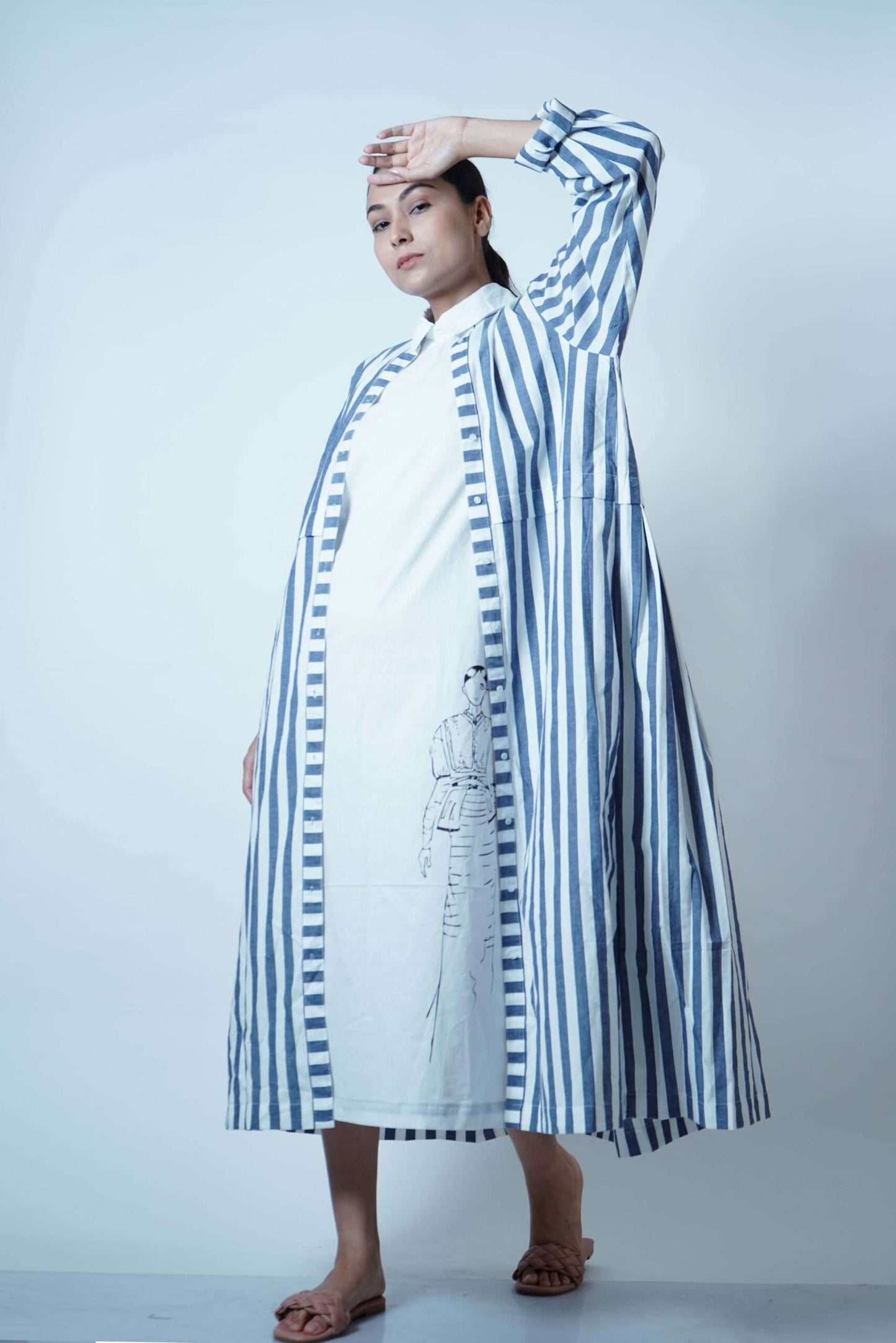 SHIRT COLLAR PLEATED OVERLAY- BLUE STRIPE