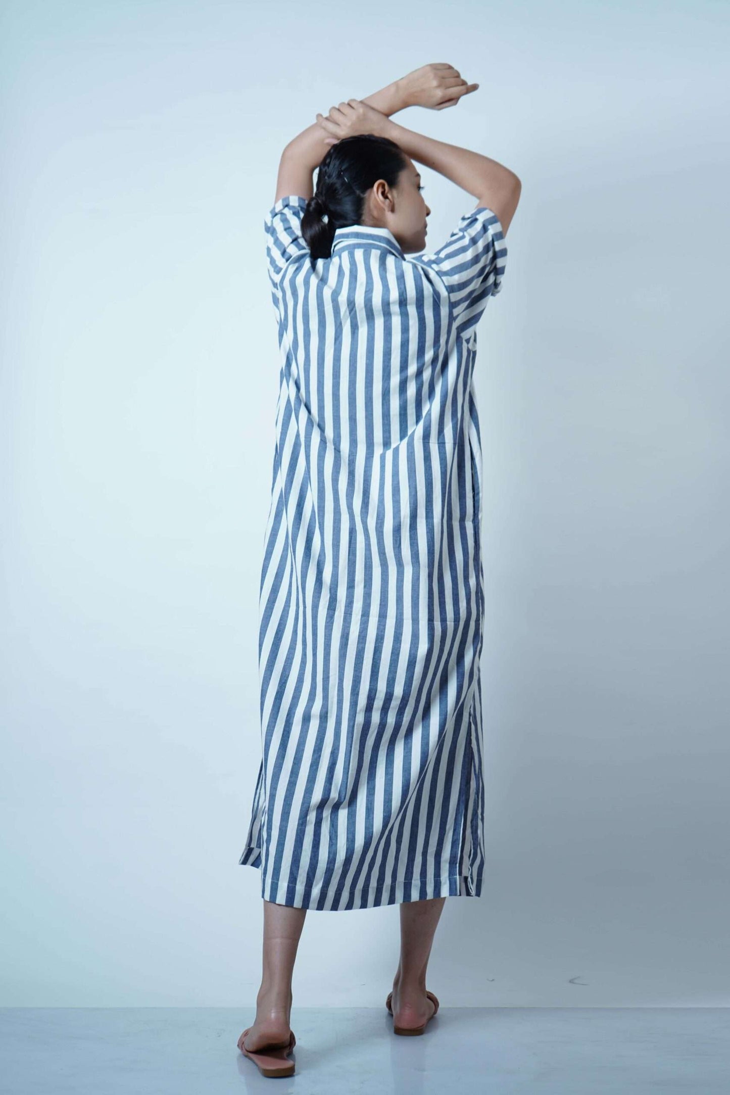 SIDE SLIT DRESS-BLUE STRIPE