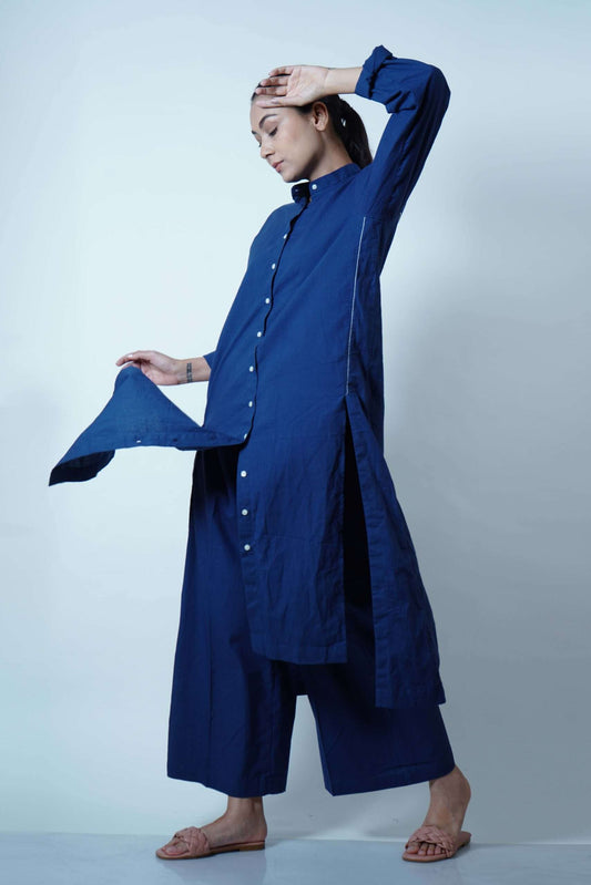 BROAD BOTTOM PLAIN PANTS- BLUE