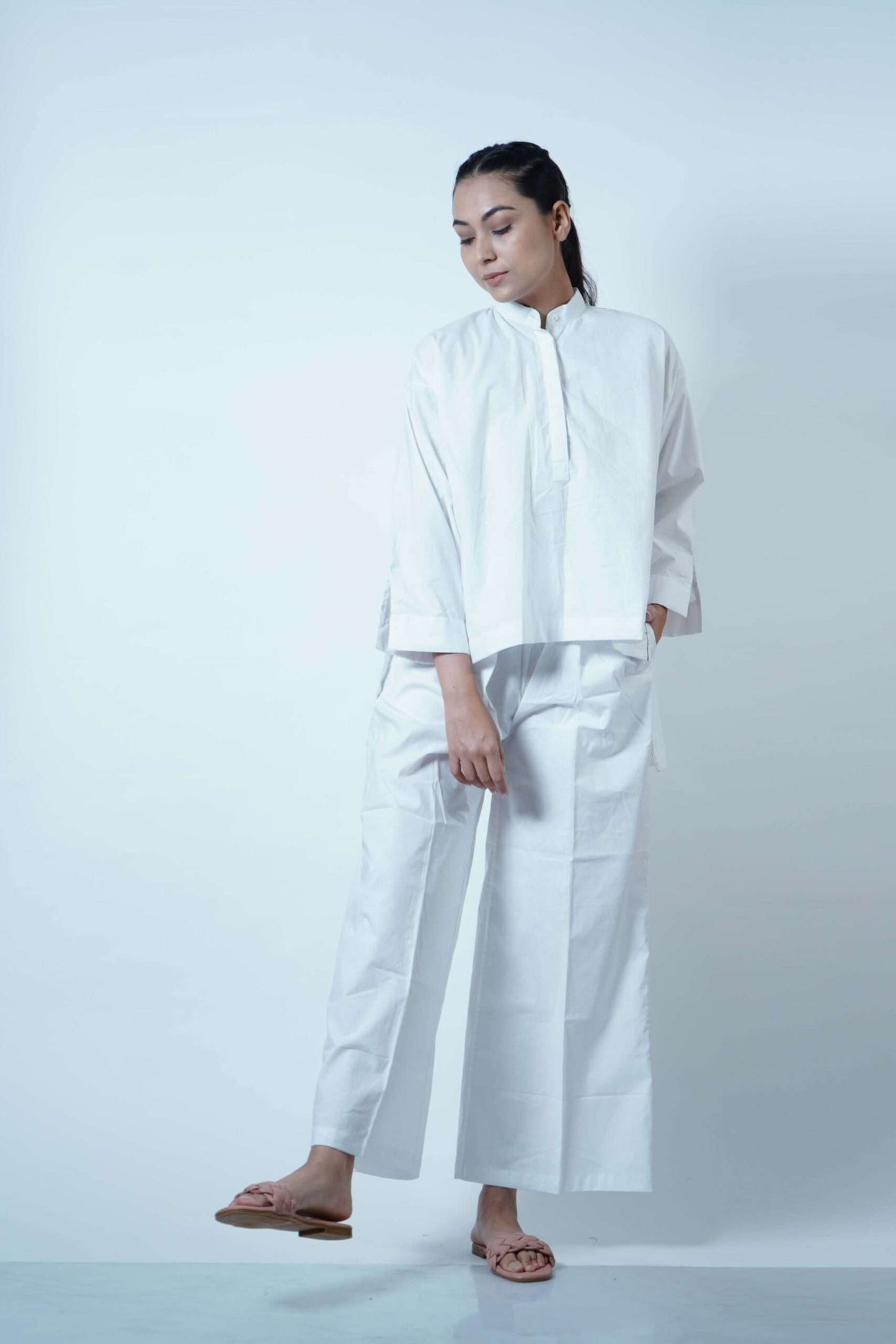 BACK PLEAT TOP WITH SIDE DETAIL CO-ORD WITH SCARF (SET OF 3)