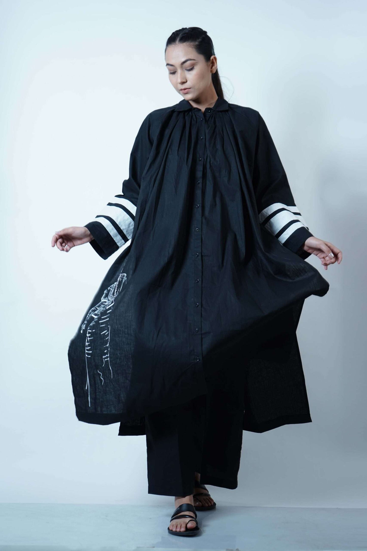 SHIRT COLLAR LONG SHIRT WITH SLEEVE DETAILS CO-ORD (SET OF 2)