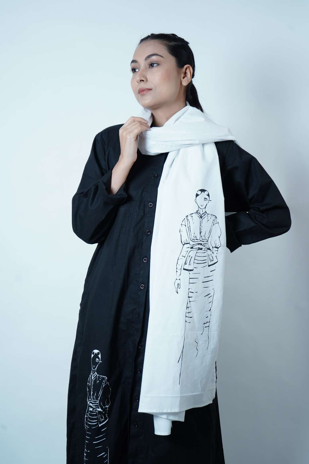 HIGH SLIT TUNIC WITH DOUBLE SLIT OPENING CO-ORD WITH SCARF (SET OF 3)