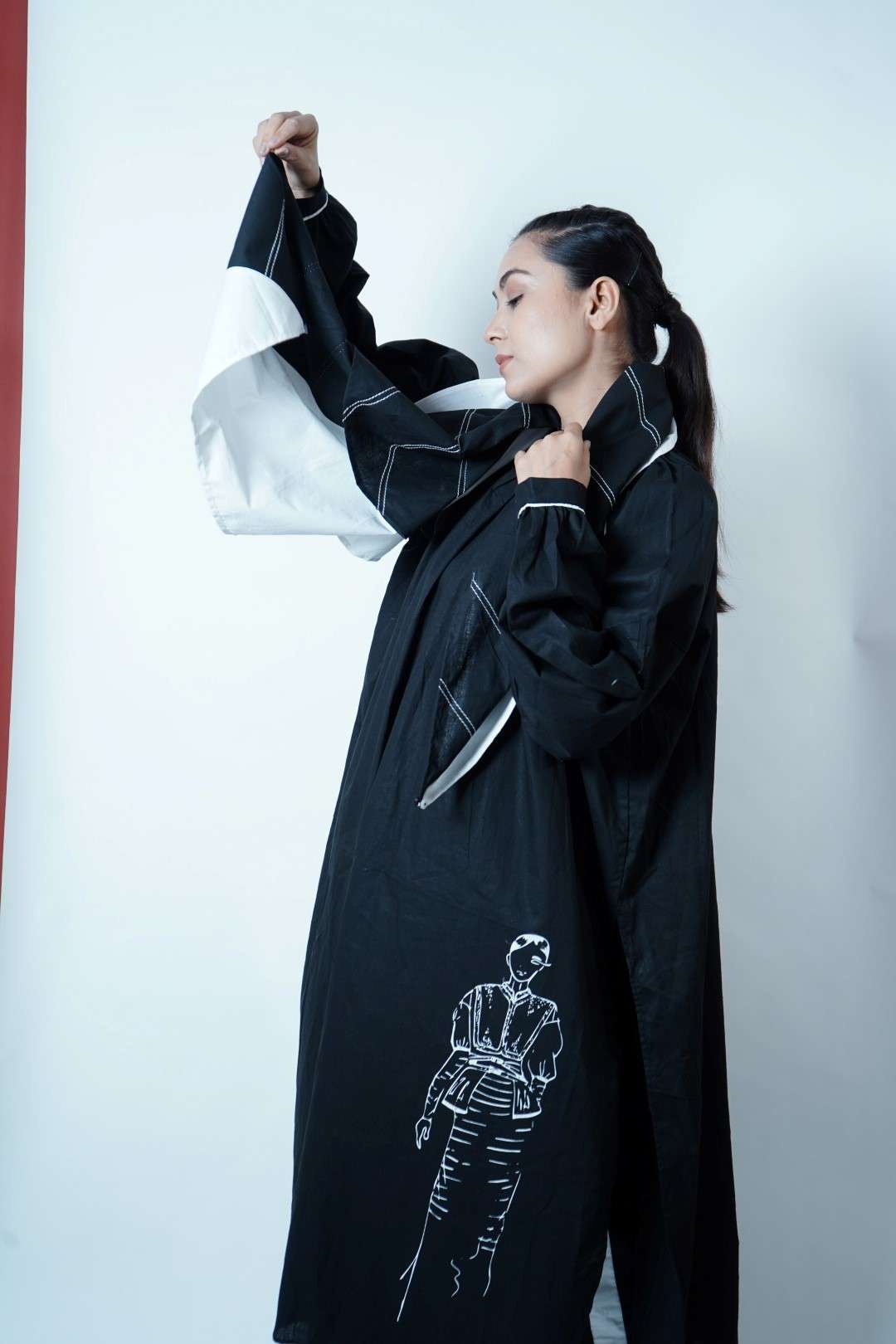 HIGH SLIT U SHAPE LONG SHIRT CO-ORD WITH SCARF (SET OF 3)