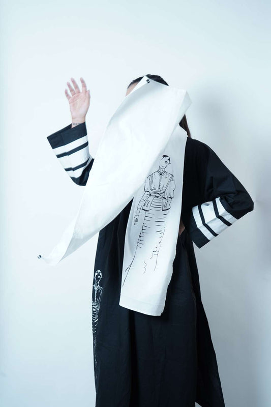 SHIRT COLLAR LONG SHIRT WITH SLEEVE DETAILS CO-ORD WITH SCARF(SET OF 3)