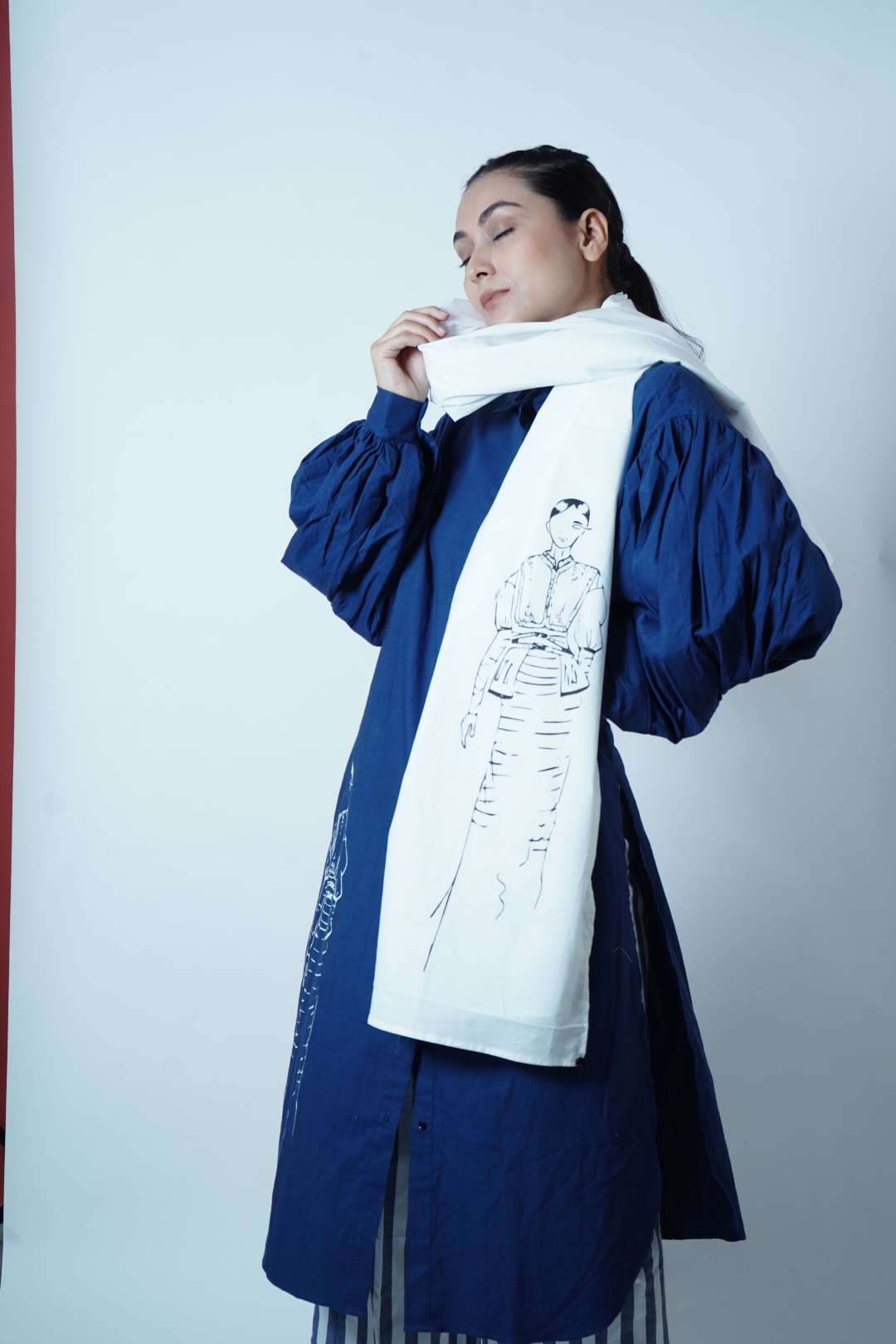 SLEEVE GATHERED SHORT TUNIC CO-ORD WITH SCARF (SET OF 3)