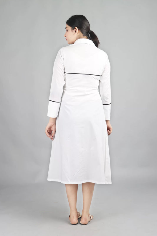 Half Pleated Dress-White