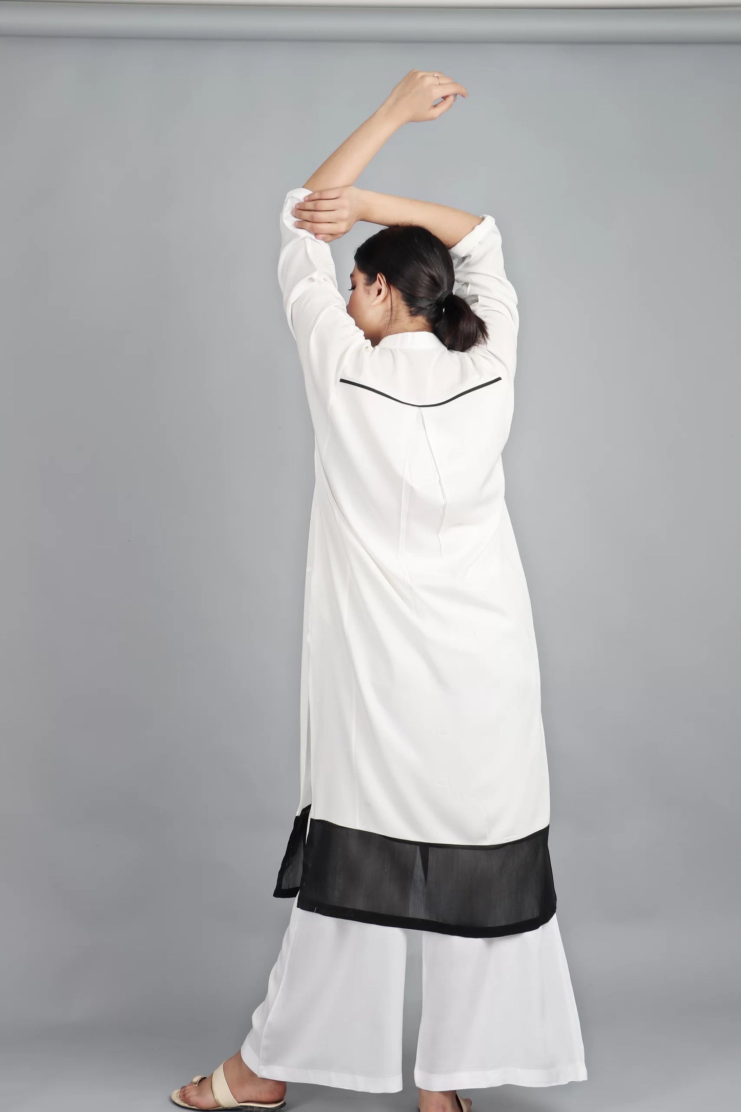 FRONT YOKE LONG SHIRT CO-ORD WITH SCARF (SET OF 3)