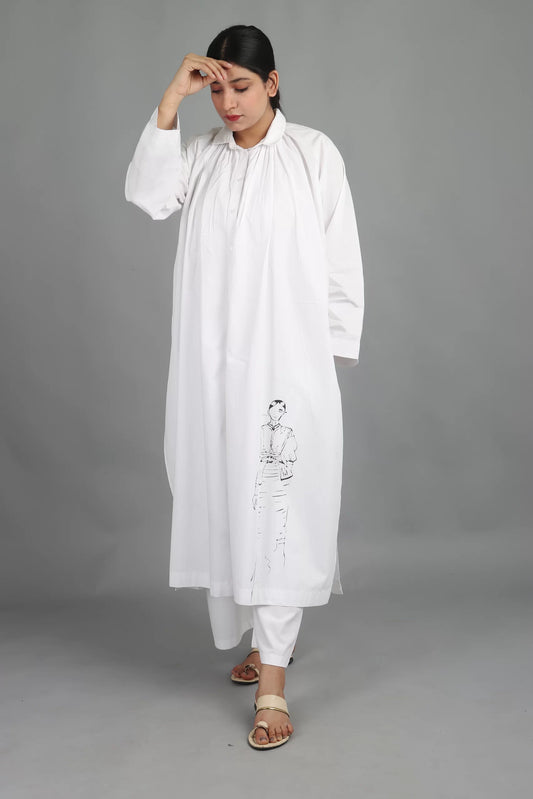 Shirt Collar Long Shirt- White