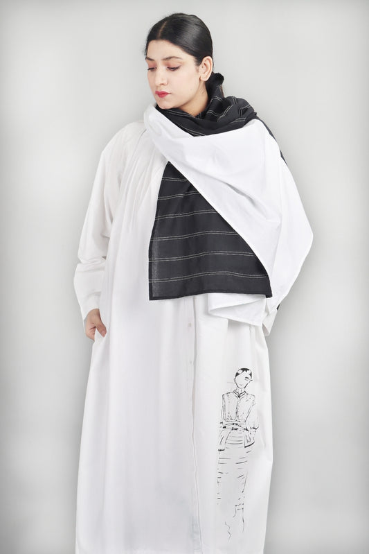 SHIRT COLLAR LONG SHIRT CO-ORD WITH SCARF (SET OF 3)