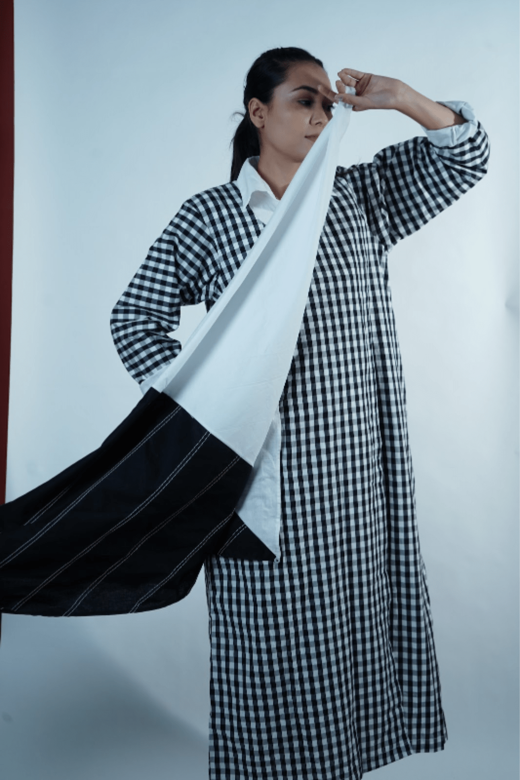 HIGH SLIT OPENED DRESS WITH FRONT SHORT PLACKET SLIP WITH SCARF – (SET OF 3)